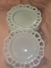 8 VTG Hazel Atlas Open Lace Edge Milk Glass Salad Plates 8 3/8"Opaque White READ