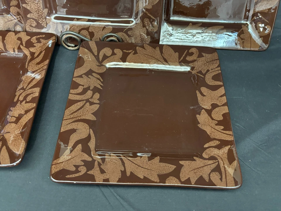 Laurie Gates "REGENCY BROWN" ~ Set of 5 ~ Square Dinner Plates ~ 11" - Image 2 of 4