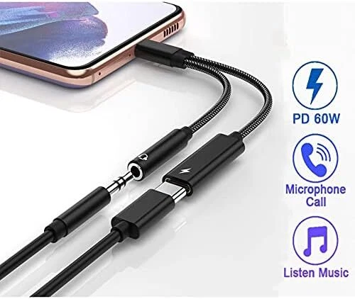 2 in 1 Type-C USB C to 3.5mm AUX Audio Headphone Jack Adapter Charger Cable New - Image 3 of 4