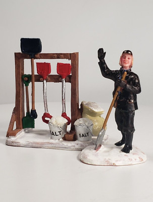 Lot of 2, Lemax Christmas Village Figurines, Clearing the Walk, Shovels and Salt