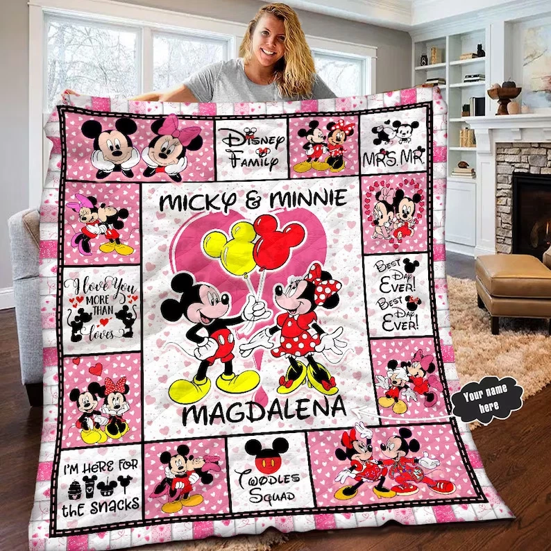 Personalized Mickey Minnie I Love You More Than Loves Valentine Quilt Blanket
