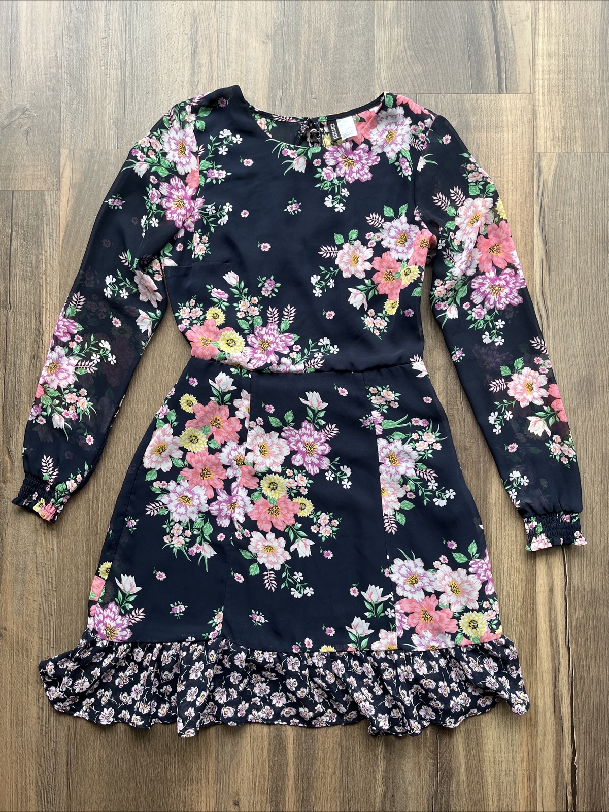 H&M Divided Women’s Floral Dress Fit And Flare Side Zipper Open Back Lined 8