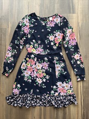 H&M Divided Women s Floral Dress Fit And Flare Side Zipper Open Back Lined 8