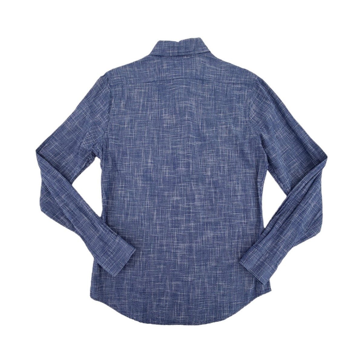 express navy blue dress shirt Express Slim Painted Border Linen Short Sleeve Shirt-Navy main image 1