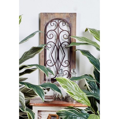 Rustic Old World Wood Iron Scrollwork Arched Window Wall Panel Art Home Decor 