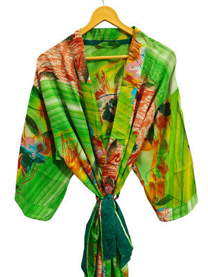 Free Size Soft Silk Gown Sari Silk Kimono Women s Clothing Beach wear, B-3730