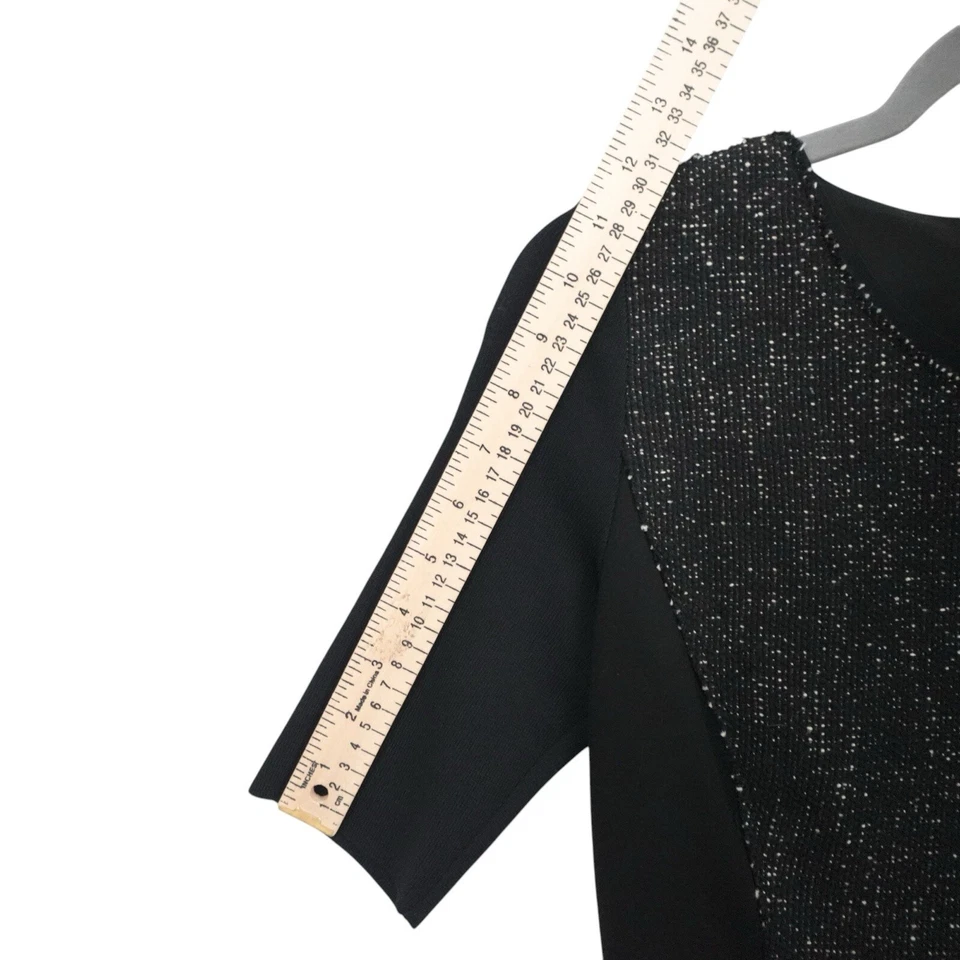 Elie Tahari Patchwork Textured Short Sleeve Sheath Office Siren Dress Black Sz 2 - Image 3 of 4