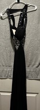 Morgan & Co. Womens Maxi Dress Long Black Open Front Floral Lace Sleeveless 3/4