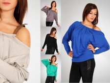 Womens  Draped Baggy Style One Shoulder Blouse with Decorative Belt on Arm  6534