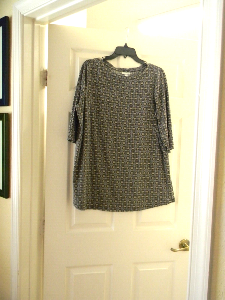 j jill, Sz.,Large Black/Blue/Brown/Beige, Multi. Geometric Print