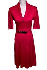 Calvin Klein Red Knit Dress Fit And Flare Shawl Collar Small Office Holiday