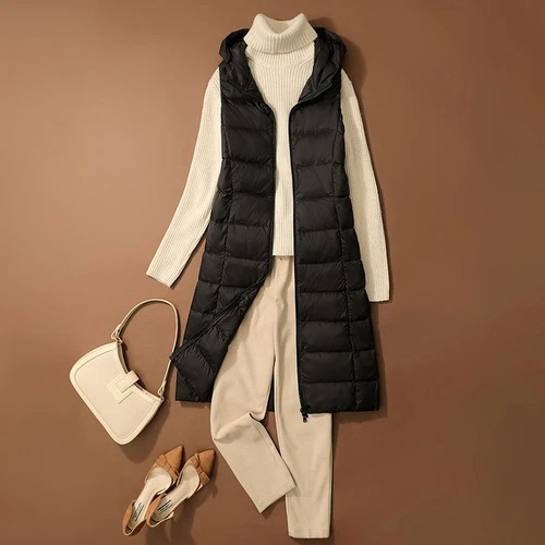 Winter Women Down Vest Jacket Sleeveless Hooded New Coat Long Waistcoat Gilet - Picture 15 of 21