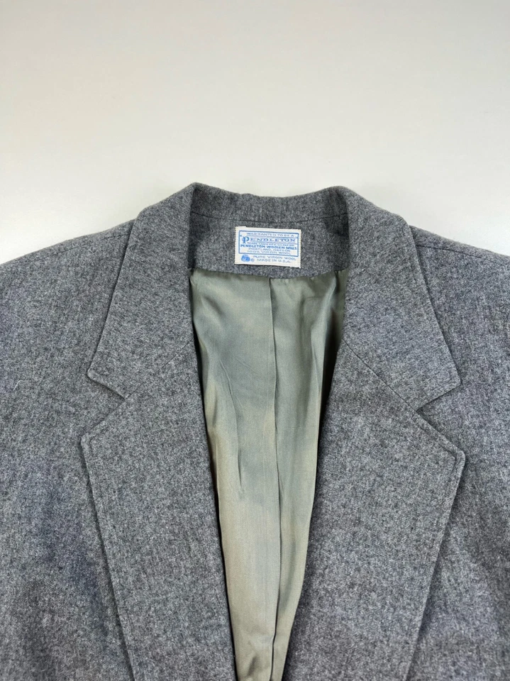 Vintage Pendleton Wool Blazer Coat Jacket Mens 44 Gray USA One Button Pockets - Image 3 of 4