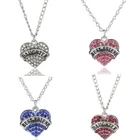 Necklace Personalised Family Charm Love Words Heart Women Crystal Jewellery UK