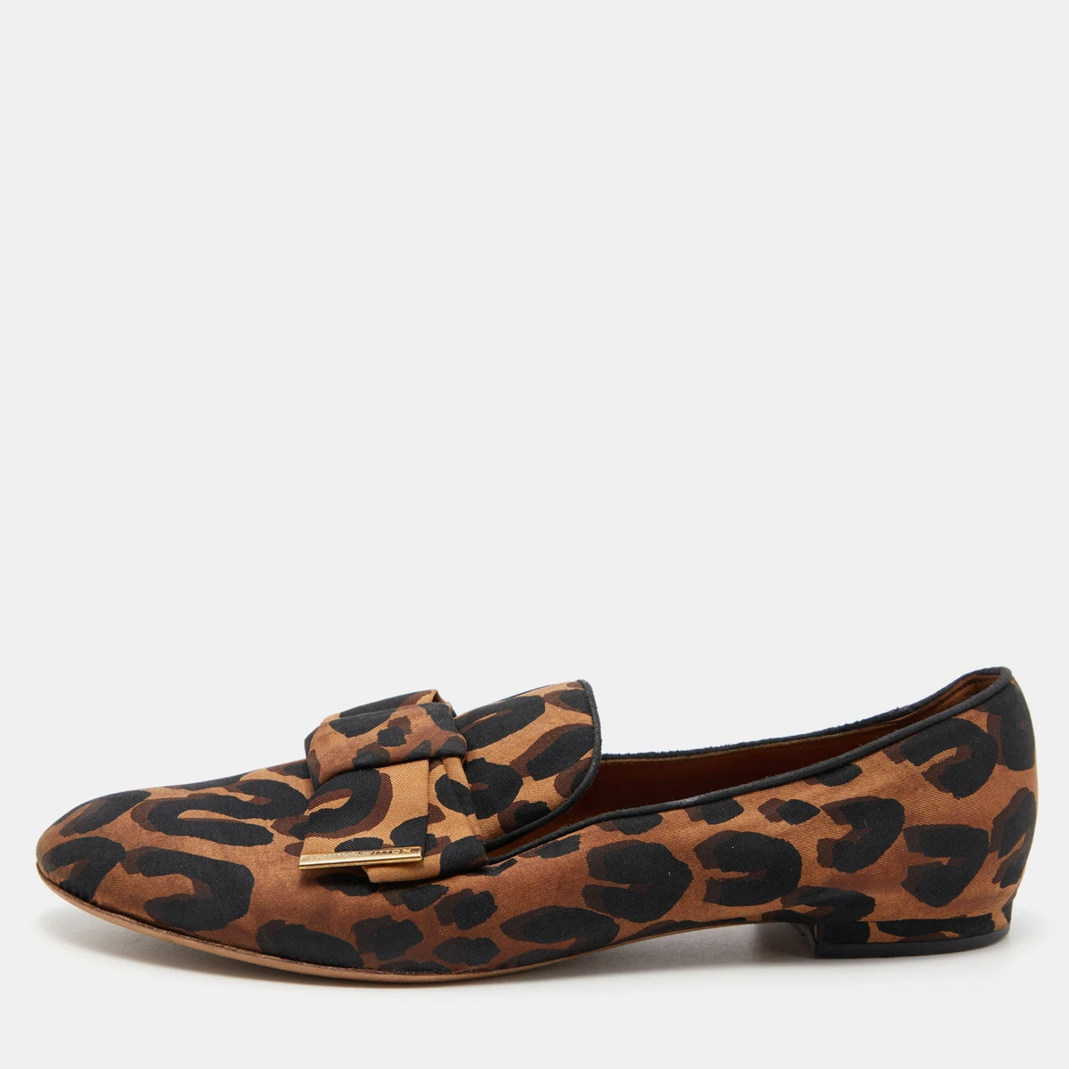 Louis Vuitton Brown Leopard Printed Fabric Bow Detail Smoking Slippers Size  39