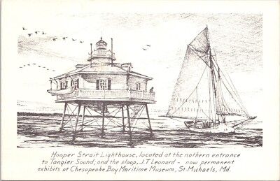 Hooper Strait Lighthouse Chesapeake Bay Maritime Museum Signed J.B Moll Postcard