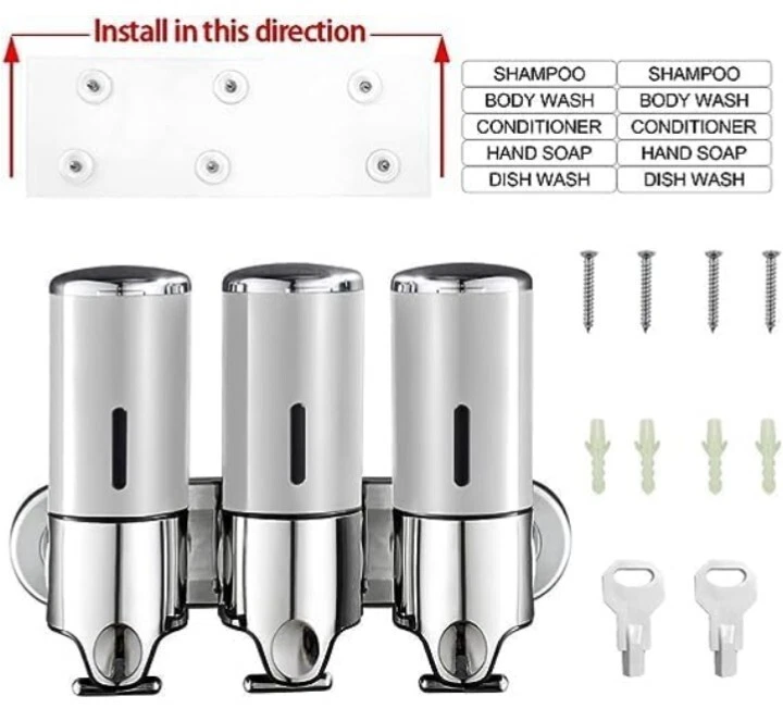 Dispensador y organizador de bomba de ducha de baño montada en la pared con cámara 3 en 1 Foto 2 de 4