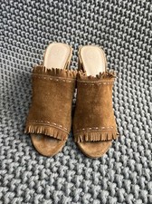 Tory Burch Huntington Brown Suede Mules Block Heel Women Sz 8.5 M Made In Brazil