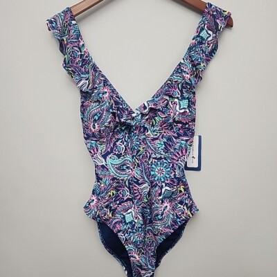 Caribbean Joe One Piece Swimsuit Ruffles Size 10 Adjustable Straps Padded Cups