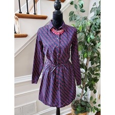 Gap Women Blue 100% Cotton Collared Long Sleeve Casual Knee Length Dress Size S