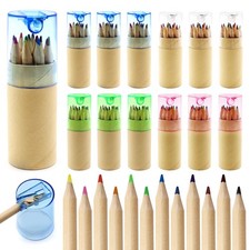 12 Pack Mini Colored Pencils Bulk with Sharpener Tube Portable Art Set Kids