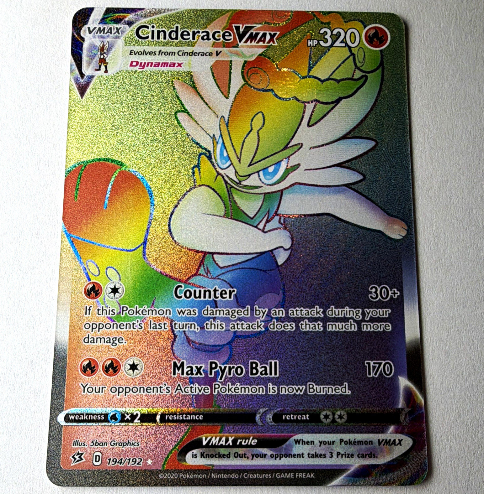 The Pokémon Company Cinderace VMAX 194/192 Rebel Clash Secret Rare Full Art Holo