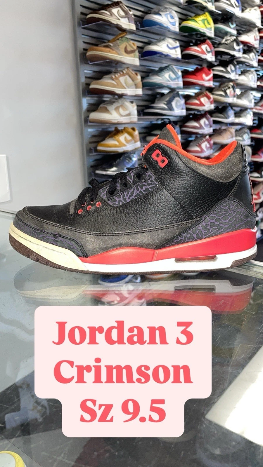 Scarpe sneakers Nike Air Jordan 3 2013 retrò cremisi nere taglia 9 5 136064 005