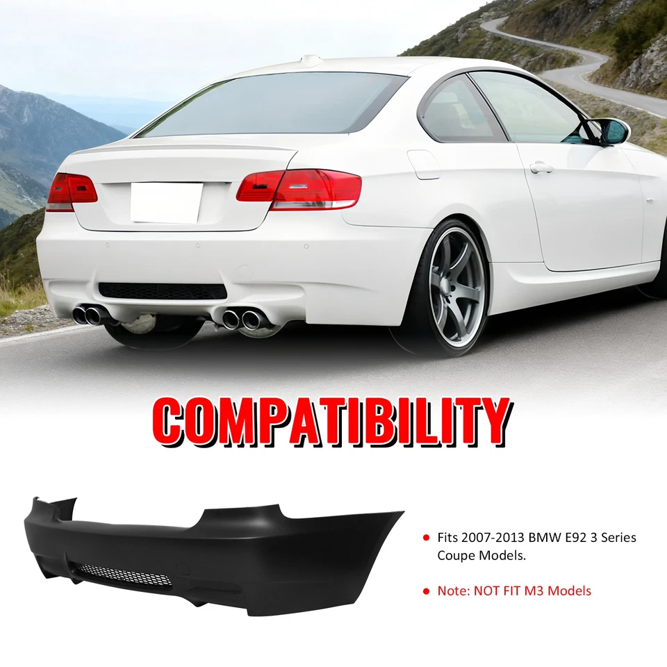 Fits 07-13 BMW E92 3-Series Coupe 2Dr M3 Style Rear Bumper Cover Replacement PP Foto 3 de 4