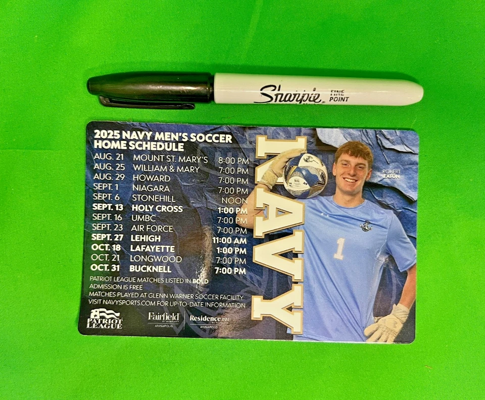 USNA 2025 海军男式足球磁铁时间表 ft Robert Eaton 全新! — 第 3/3 张图片