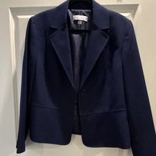 Kasper Navy Notch Lapel Single-Breasted Blazer Two-Button Women's Size 14