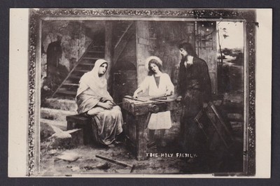 Vintage postcard Christian art Holy Family carpentry workshop Religious