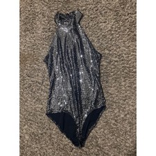 Blue S Shiny Turtleneck Bodysuit M