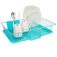 Sweet Home Collection Dish Rack Drainer 3 Piece Set with Drying Board and Ute...