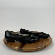 Womens Salvatore Ferragamo Niccola Vintage Black Leather Bow Block Heels Size 10