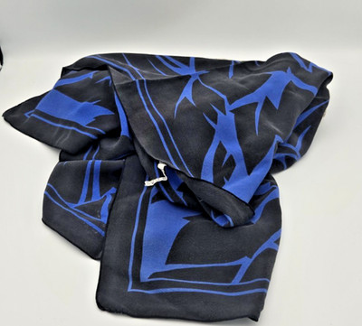 Vintage Jean-Louis Scherrer 100% Silk Scarf Black & Blue 24'' x 24''