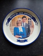Vintage Royal Wedding 1981 Tin Tray g-VG Commemorative Charles & Di 30cm Round