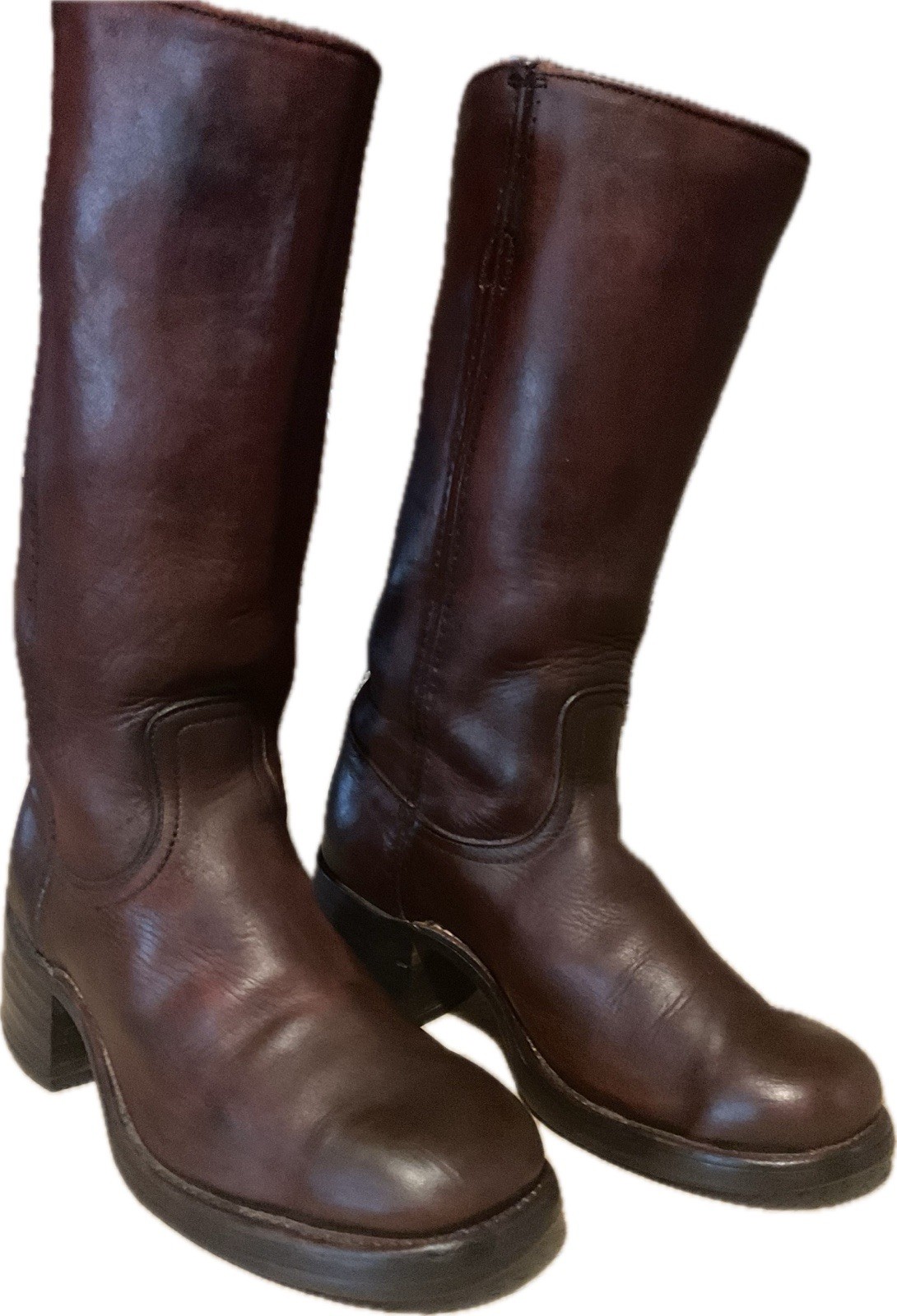 Vtg Early 1970s FRYE Campus Boots Mens 7.5 Brick Red Leather Western Black Label