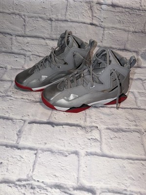 Jordan True Flight GG Mid Top Leather Lace-Up Sneaker Silver/Red Youth 7
