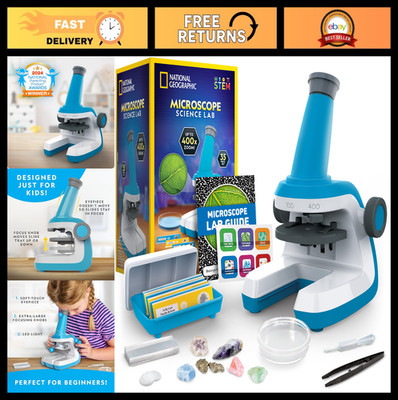 Kids Microscope Science Kit - 400x Zoom, Slides, Rock & Mineral Specimens, STEM