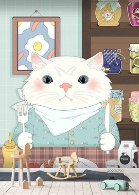 3D Cartoon Cat Dining Wall Murals Wallpaper Murals Wall Sticker