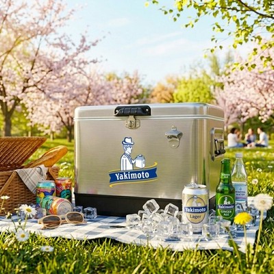 Outdoor Cooler Box 54Qt Stainless Steel Metal Ice Chest Spring Picnic Party