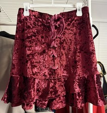 Burgundy Velvet Mini Skirt Lace-Up Corset Front Ruffle Tier Goth Sz L