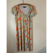 90s Nine West Orange Paisley Wrap Midi Dress Flutter Size M Boho Garden Casual