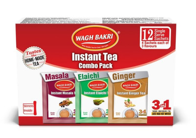 Wagh Bakri Instant Tea Premix, 4 Sachets Each of Elaichi, Ginger, Masala-pack 12