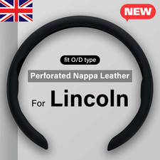 For Lincoln Steering Wheel Cover Perforated Nappa Leather Non-Slip Clip on 15"