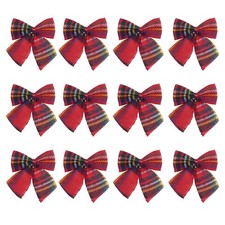 Christmas Tartan Bows 12 Pack 8cm Tree Decoration Crafting