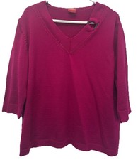 Olsen Pink V Neck Detail Neckline 3/4 Sleeve Jumper Size 20