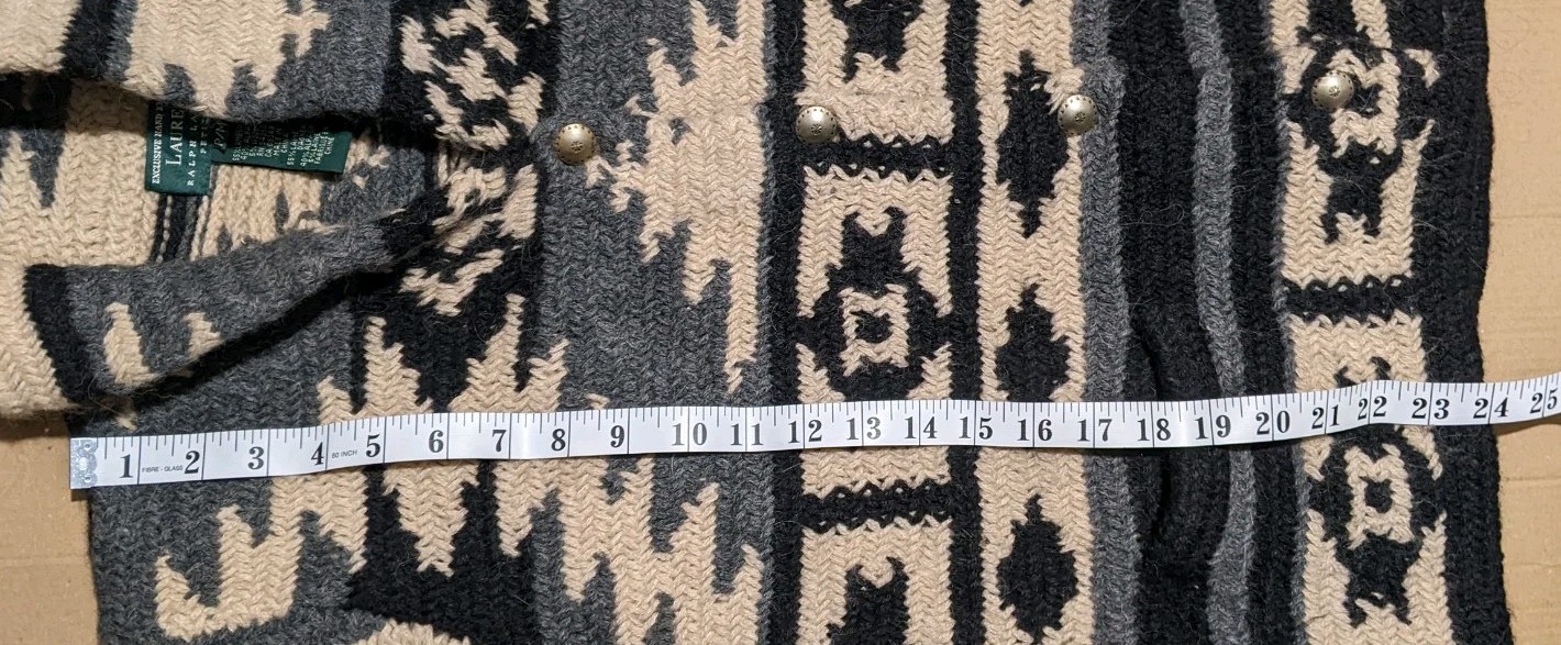 Ralph Lauren Aztec Southwestern Rare Wool and Alpaca Chunky Hand Knit Cardigan M image 8