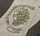 Vintage Eisenberg Ice Signed Clear Crystal Silver Tone Brooch & Bracelet