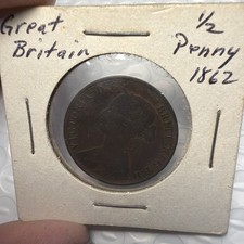 1862 Great Britain 1/2 Penny Good+ Original Brown UK British Victoria 1P Coin